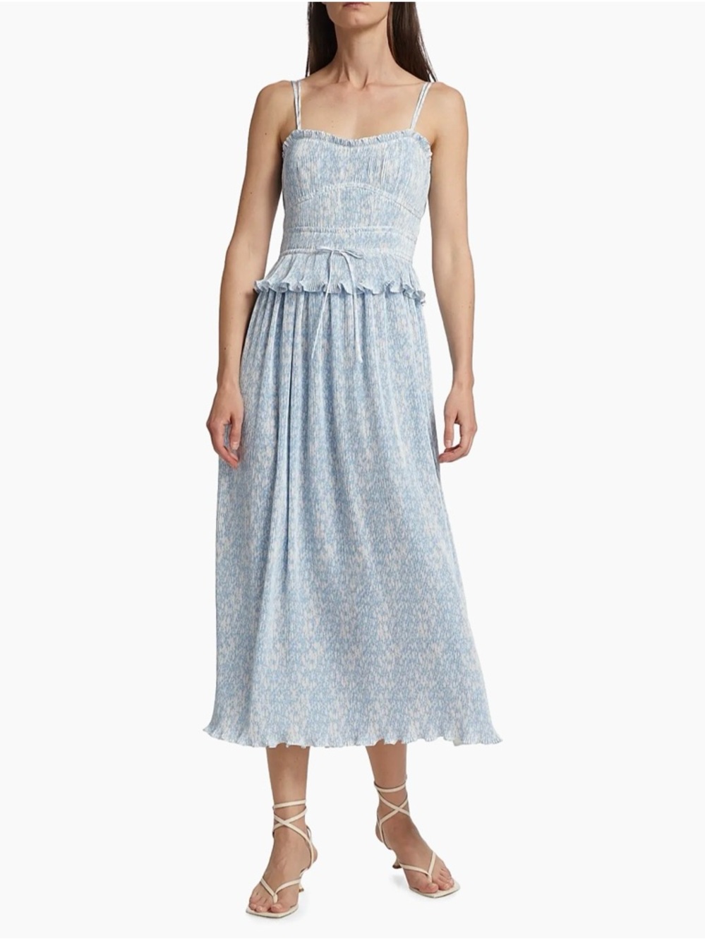 Derek Lam‎ 10 Crosby Brisha Floral Pleated Midi Dress Blue NWT Sz 8 Smocked